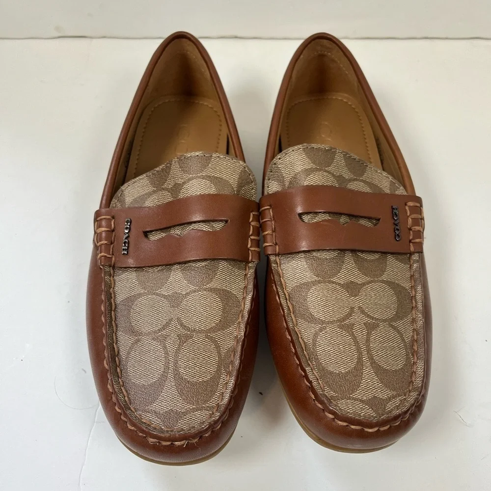 Coach Men's Brown Signature Driver Loafer Shoes 7D